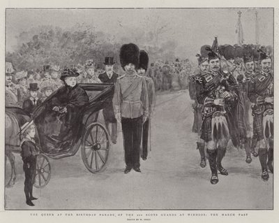 De Koningin bij de Verjaardagsparade van de 2e Scots Guards in Windsor, de Mars door William Small